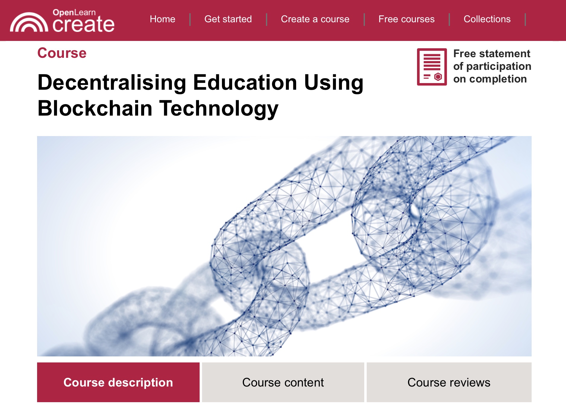 New Badged Open Course: Decentralising Education Using Blockchain Technology